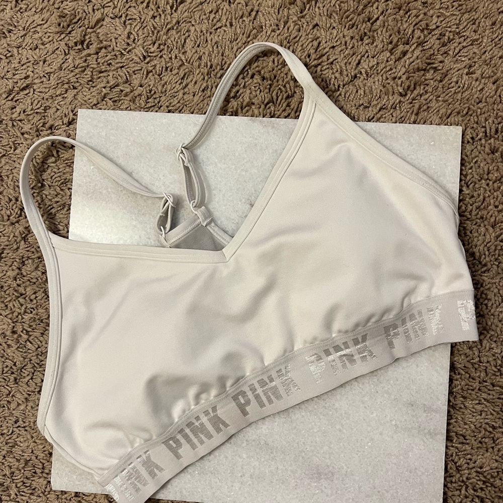PINK white sports bra